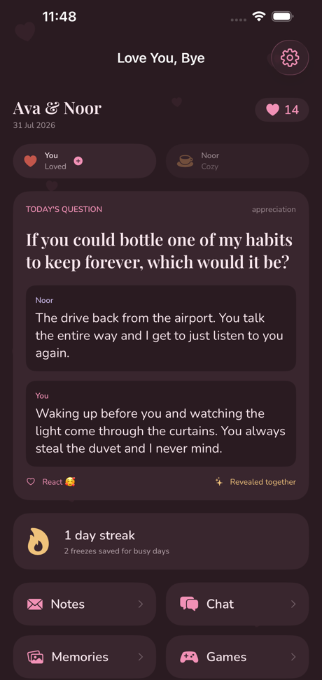Daily question screen in dark mode