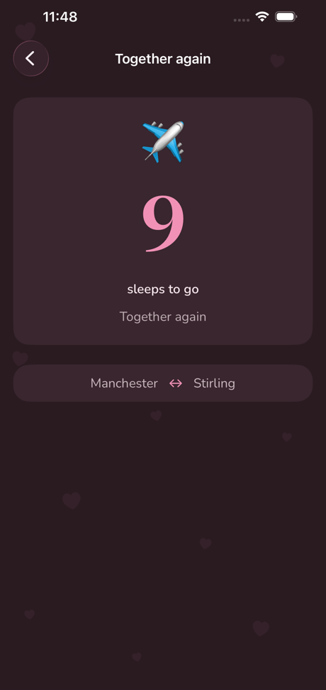 Reunion countdown screen in dark mode