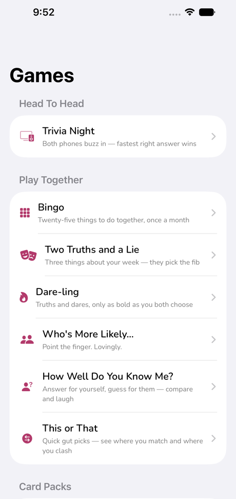 The games list